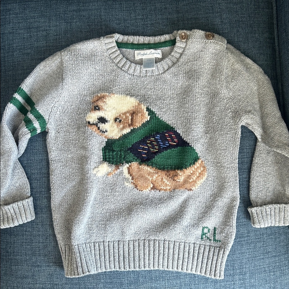 Polo Ralph Lauren Gray Sweater with Dog Motif toddler boys